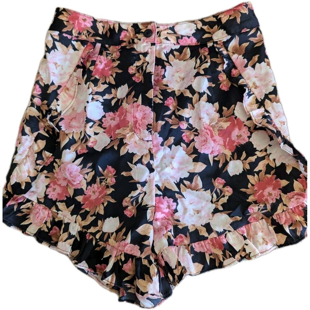 Lulus Shorts Black Floral Size Small Lined Ruffled